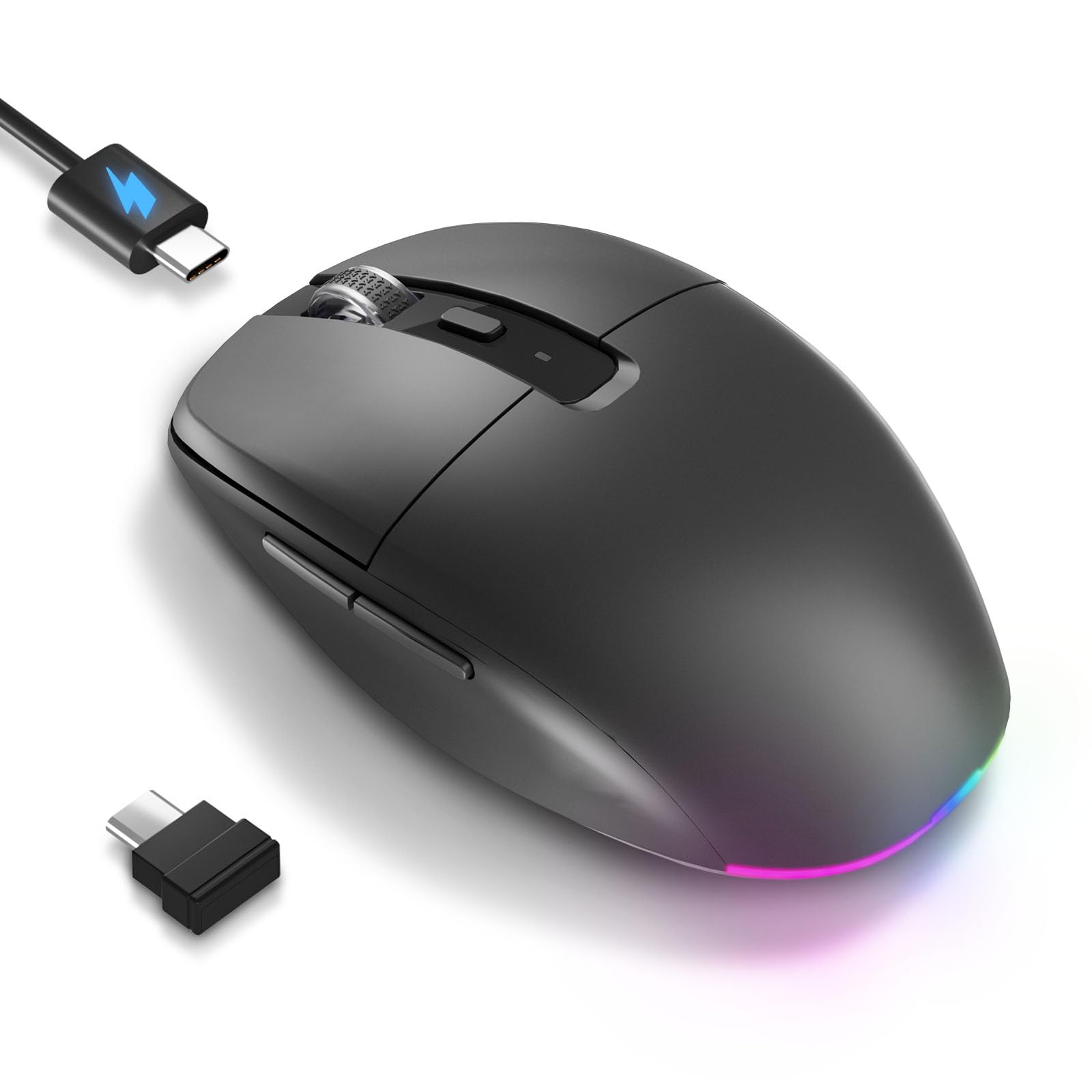 Photo 1 of PINKCAT Type C Rechargeable Wireless Mouse, 2.4G USB C RGB Lighting Computer Mice Silent Click, Ergonomic Design for MacBook Air/Pro, Laptop (USB-C Charging Port)