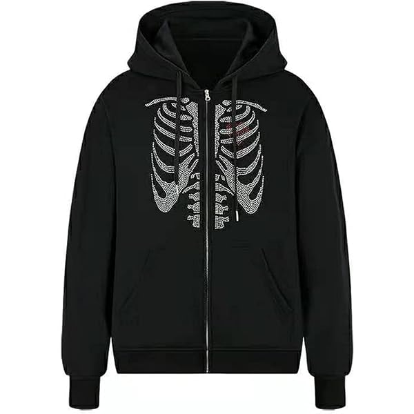 Amazon.com: Women's Y2K Hoodie Gothic Skeleton Print Cardigan Sweatshirts  Long Sleeve Oversized Pullover Jacket (Black , Small ) : Clothing, Shoes u0026  Jewelry