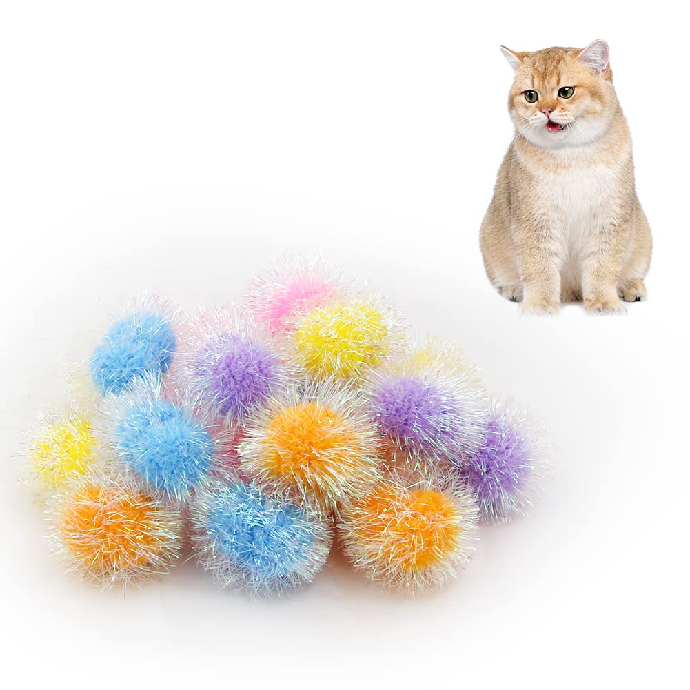 Kelamayi Cat Sparkle Balls,20pcs Cat's Favorite Toy Pom Poms Glitter 6cm Colorful Tinsel Balls,Lightweight and Multicolor Indoor Cat Toys for Pet Kitten
