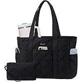 LOVEVOOK Puffer Tote Bag for Women with Cup Holder,Work Tote Bag with Zip, Quilted Nurse Teacher Shoulder,Gifts for Her