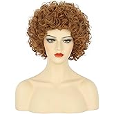 karlery Women's Short Curly Brown Afro Wig 70s 80s Disco Hippie Halloween Cosplay Party Wig