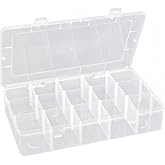 Hlotmeky Plastic Organizer Box with Dividers Bead Organizer 15 Large Grids Tackle box Organizer Clear Snackle Box Container