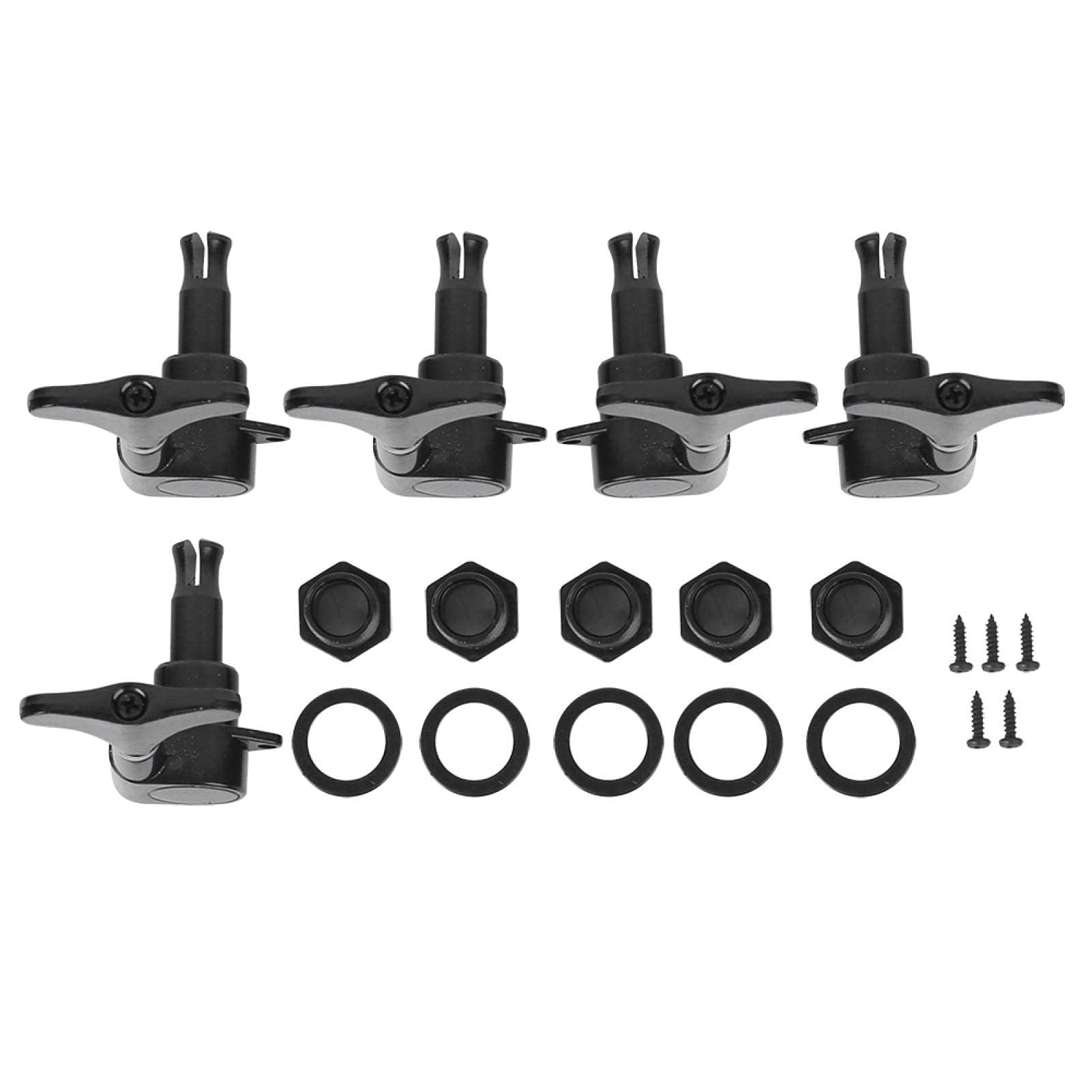 Bass Tuners Knob Set, 3R + 2L String Tuning Keys Pegs Machine Heads Set Electric Jazz Bass Guitar Pegs Replacement 5 String Alloy Enclosed Winding Musical Instrument Accessories (Black)