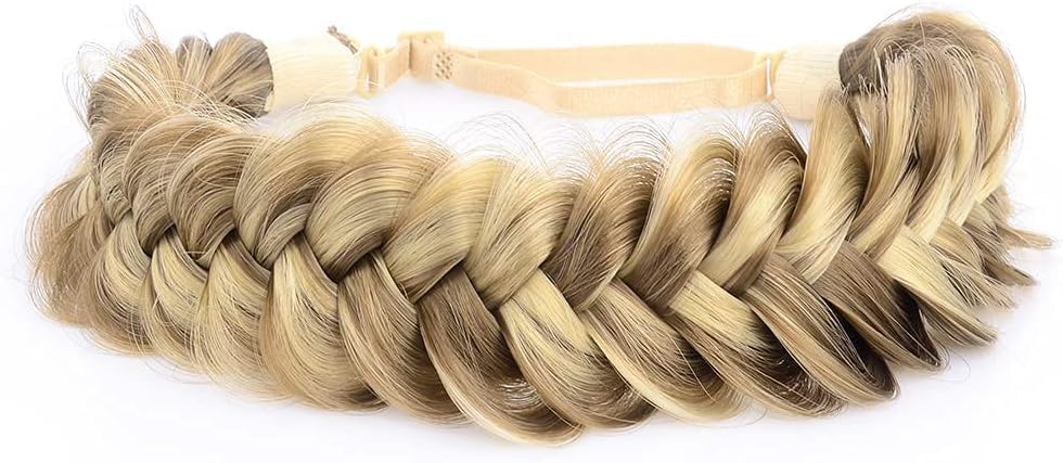 BOBIYA Messy Wide 2 Strands Synthetic Hair Braided Headband Classic Chunky Plaited Hair Headband for Women Girl (Light Highlighted)
