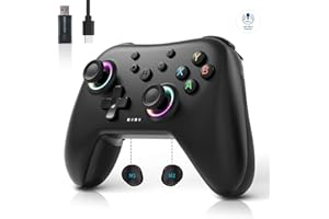 AceGamer Aurora Generation 2.4G Wireless Bluetooth Controller for Windows PC/Android/Switch/iOS/Steam Deck, Hall Joysticks and RGB Light- Upgraded PC Gaming Controller and Back Buttons Lock (Black)