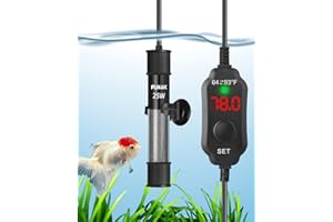FUMAK 25W Adjustable Aquarium Heater Super Short Submersible Fish Tank Heater Fish Heater with LED Digital Display Thermostat, for Tanks 3-5 Gallons