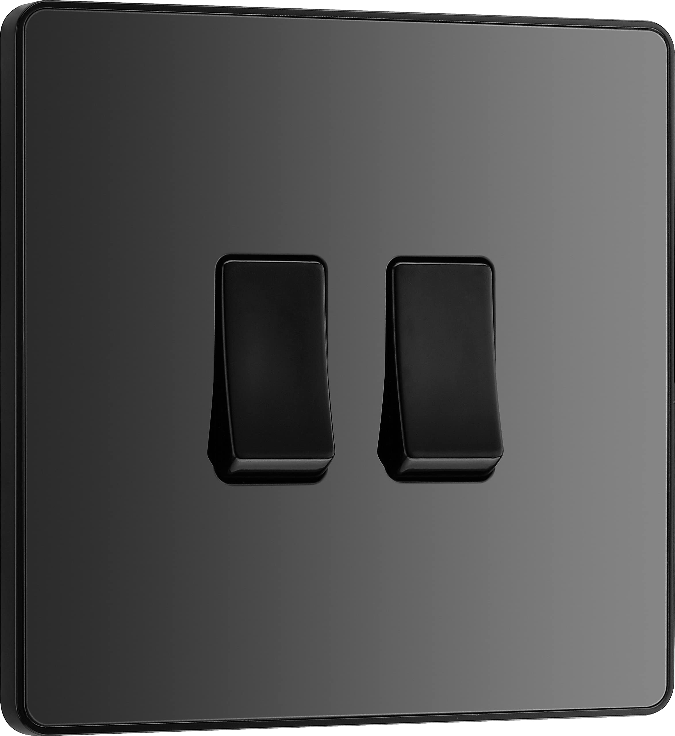 BG Electrical Double Wall Light Switch, 2 Way, Screwless Front Plate, Round Edges, Evolve, Black Chrome, 20A, 16AX, PCDBC42B — image 1