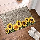 NYMB Flower Decor Sunflower on the Wooden Bath Rugs, Non-Slip Floor Entryways Outdoor Indoor Front Door Mat,16X24 Inches Bath Mat