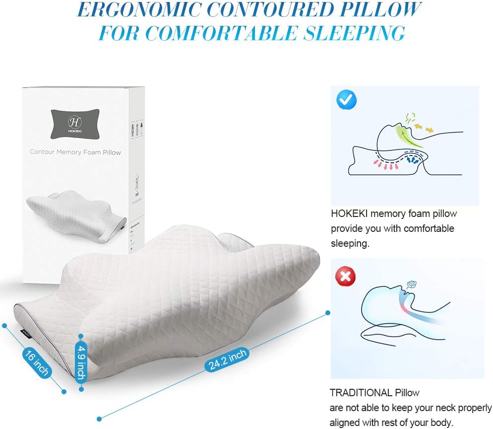 HOKEKI Memory Foam Pillow,Cervical Support Pillow for Side Sleepers,Orthopedic Contour Pillow for Neck Pain,Ergonomic Bed Pillows for Sleeping,Posture Pillow for Back and Stomach Sleep,with Pillowcase: Home & Kitchen