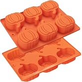 Silicone Pumpkin Molds, 2 Pack Pumpkin-Shaped Cake Molds Thanksgiving Cookie Molds Muffin Cupcake Pan Hot Chocolate Bomb Mold for Halloween Thanksgiving Fall Baking and Wax Melts Soap Making