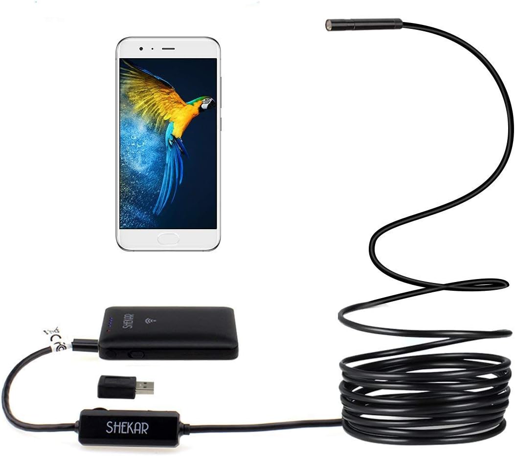 WiFi Endoscope Camera, SHEKAR 5M Wireless Inspection Camera WiFi Borescope 2.0 Megapixels HD Snake Camera Tube for Android Smartphone and iOS iPhone iPad, Samsung, Tablet-16.4ft