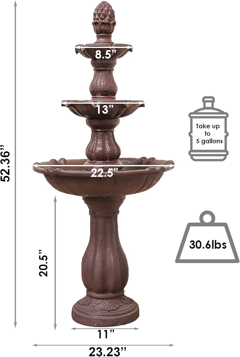 XBrand FT973615 3-Tier Freestanding Waterfall Fountain Outdoor Garden, Yard, Lawn, Porch Décor, 52 Inch Tall, Brown : Garden & Outdoor