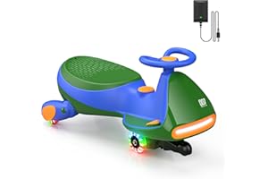 TEOAYEAH N7 Pro Electric Wiggle Car with Pedal, 2 in 1 Wiggle Car Ride on Toy, 12V Rechargeable Battery Powered, Anti-Rollover Structure, Flashing Wheels, Bluetooth, Swing Car for 3 Years+, Green
