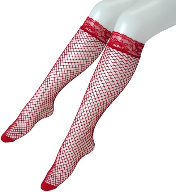 Amazon パルフィーユ キッズ ジュニア レース 編み ニーハイ オーバーニー ハイ ソックス 網 タイツ 風 ダンス 子供 赤 レッド 靴下 通販