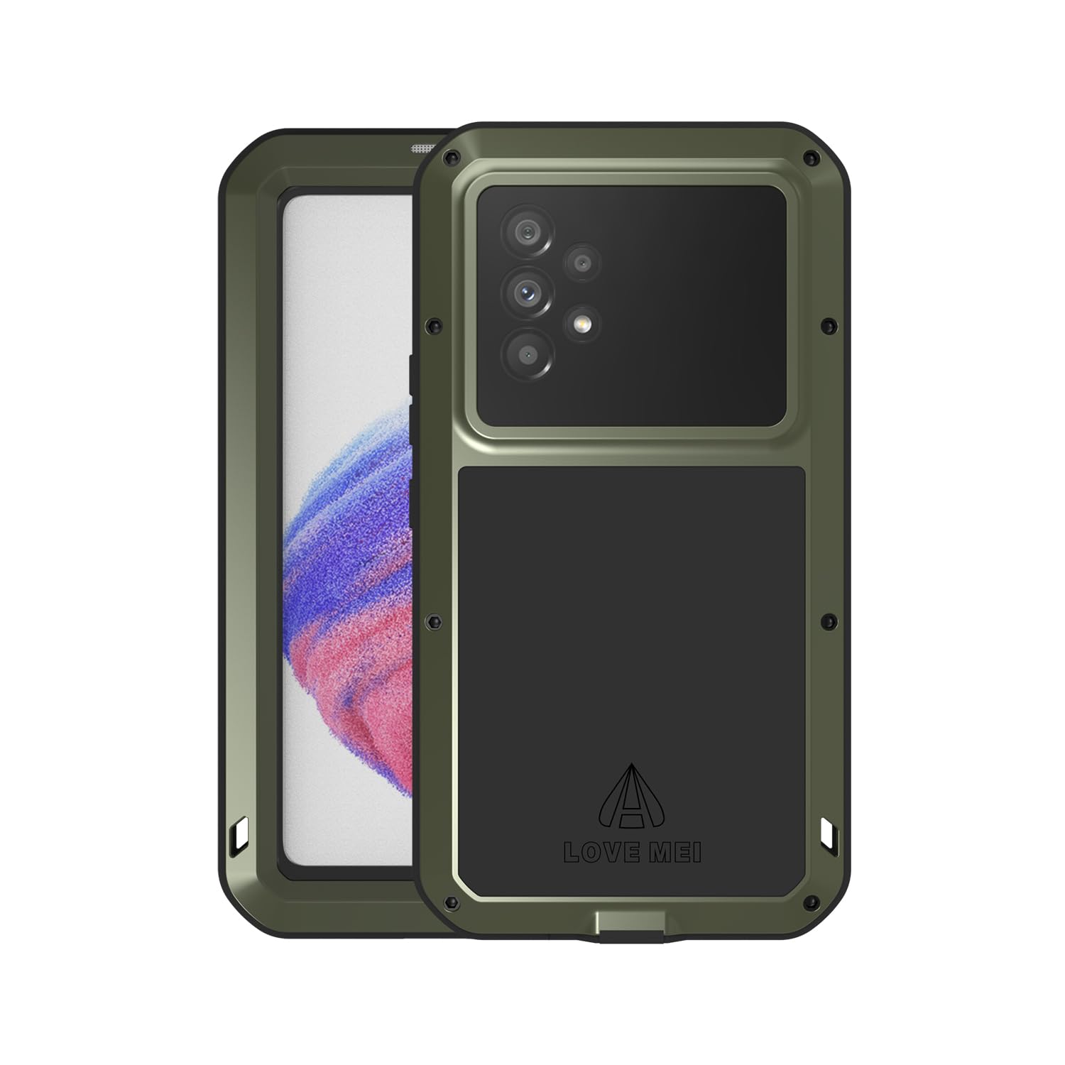 Photo 1 of Military Rugged Case for Samsung A53, with Tempered Glass Screen Protector, Shockproof Dustproof Scratch Proof, Hybrid Metal and Silicone Gel, Heavy Duty Full Body Cover (Green)