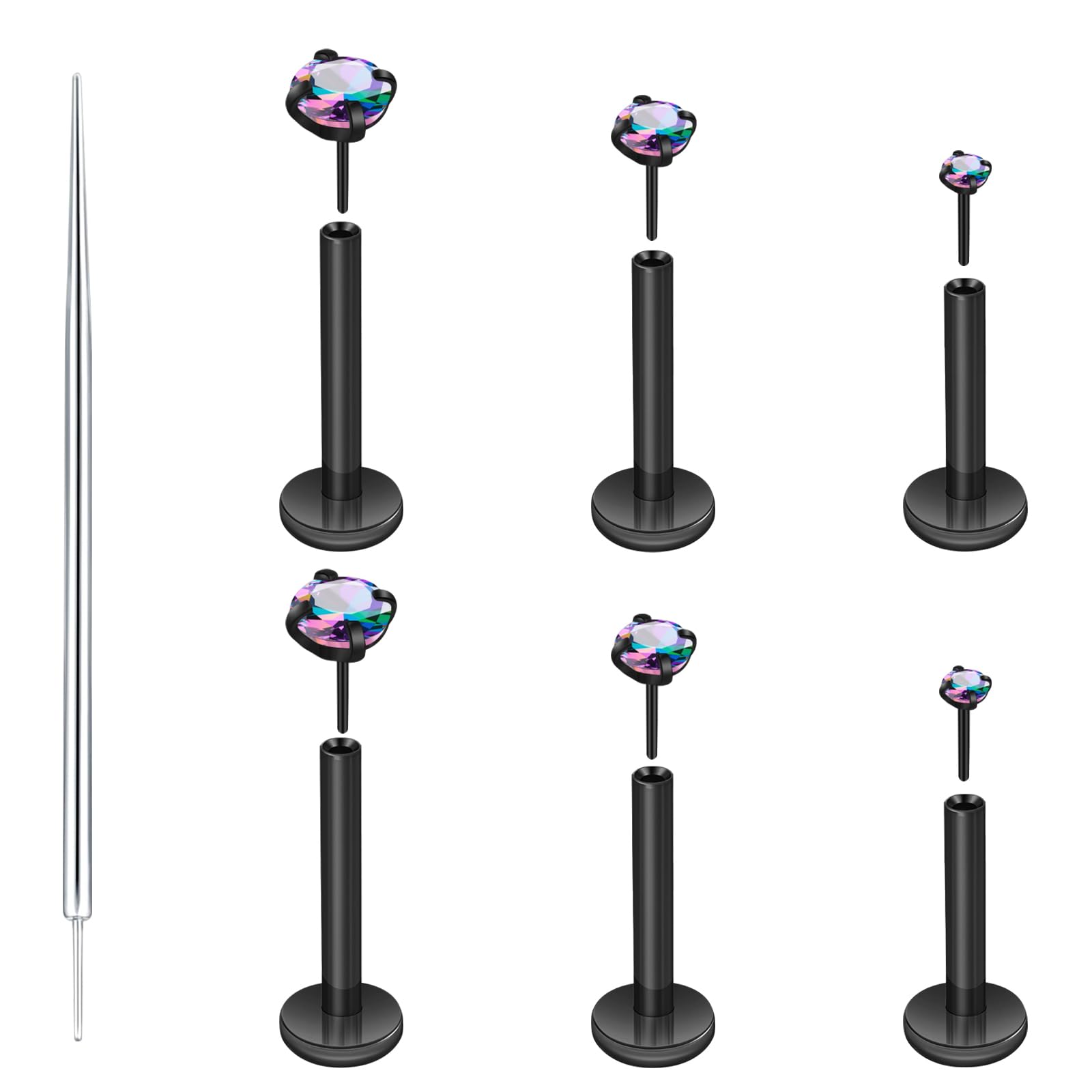3 Pairs 6 Pcs Black 18G Threadless Nose Piercings