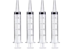 FOOSI 20ml Plastic Syringe Without Needle for Liquid - Measuring Syringes with Caps , Separate Sterile Packaging , Pet Medicine Small Syringe for Cats and Dog - 20 ml 4Pack