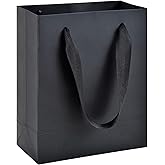 HUAPRINT 30 Pack Black Gift Bags with Ribbon Handles,6x3x7.5 inch Paper Bag Bulk for Shopping Party Favor Merchandise Business Wedding Craft Retail Holiday