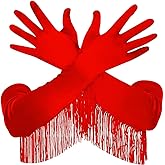 GEMILY Red Fringe Christmas Gloves Long Stretchy Satin Gloves for Women