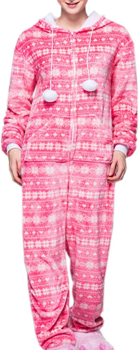 Betusline Women's Hooded Sleepwear One-Piece Suit Pajamas Flannel Jumpsuit Costume