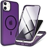 CoozCase for iPhone 12/12 Pro Case with Built-in Screen Protector Anti-Scratch,for Apple iPhone 12/12 Pro Protective Phone Cases,Compatible with MagSafe for Men Women-Dark Purple