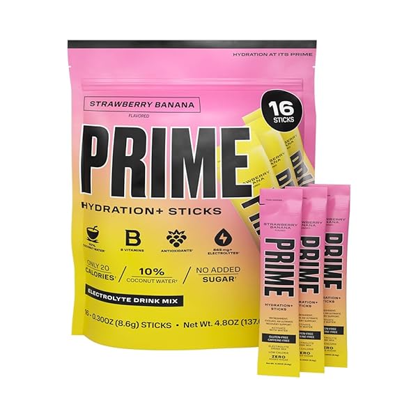 PRIME HYDRATION+ ELECTROLYTE POWDER STICKS, STRAWBERRY BANANA, SUGAR...