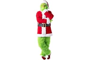 Lizxun Christmas Green Monster Costume Set for Adults Kids Deluxe Furry Fancy Outfits Xmas Funny Cosplay Costume Props