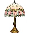 Blivuself Tiffany Lamp Stained Glass Lamp Pink Tulip Bedroom Table lamp Reading Desk Light for Bedside Living Room Office Dormitory Dining Room Decorate Housewarming Gift 12X12X18 Include Light Bulb