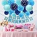 Blue Birthday Party Decorations, Happy Birthday Banner, 14 Paper Pom Poms, 2 Paper Lanterns, 2 Paper Fans - Men Girls Kids, Baby Shower, Boys' 1st Birthday Party Supplies