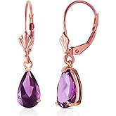 2.5 Carat 14k Solid Rose Gold Leverback Earrings with Natural Amethyst