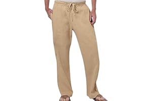 CTXXUN Mens Cotton Linen Pants Drawstring Elastic Waist Casual Lightweight Trouser Beach Pant Loose Fit Sweatpants Lounge Pants