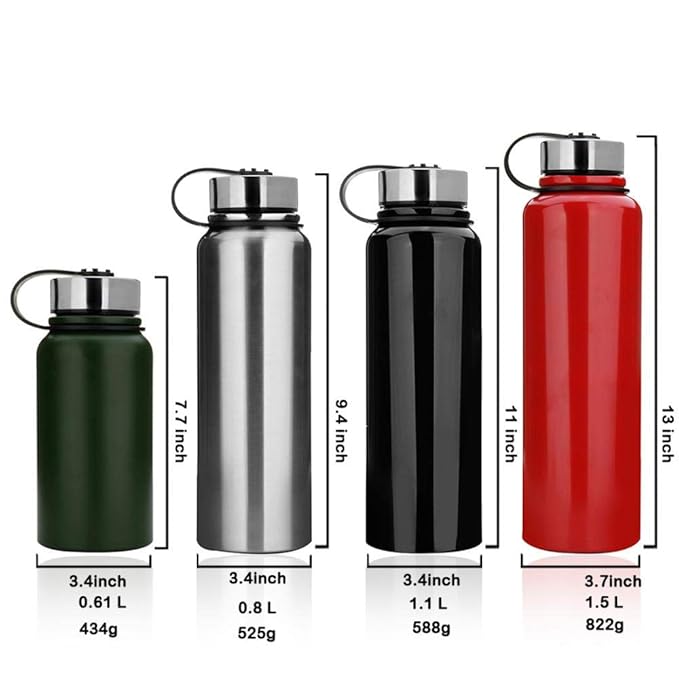 Botella de agua de acero inoxidable de 1,5 l, botella de agua ...