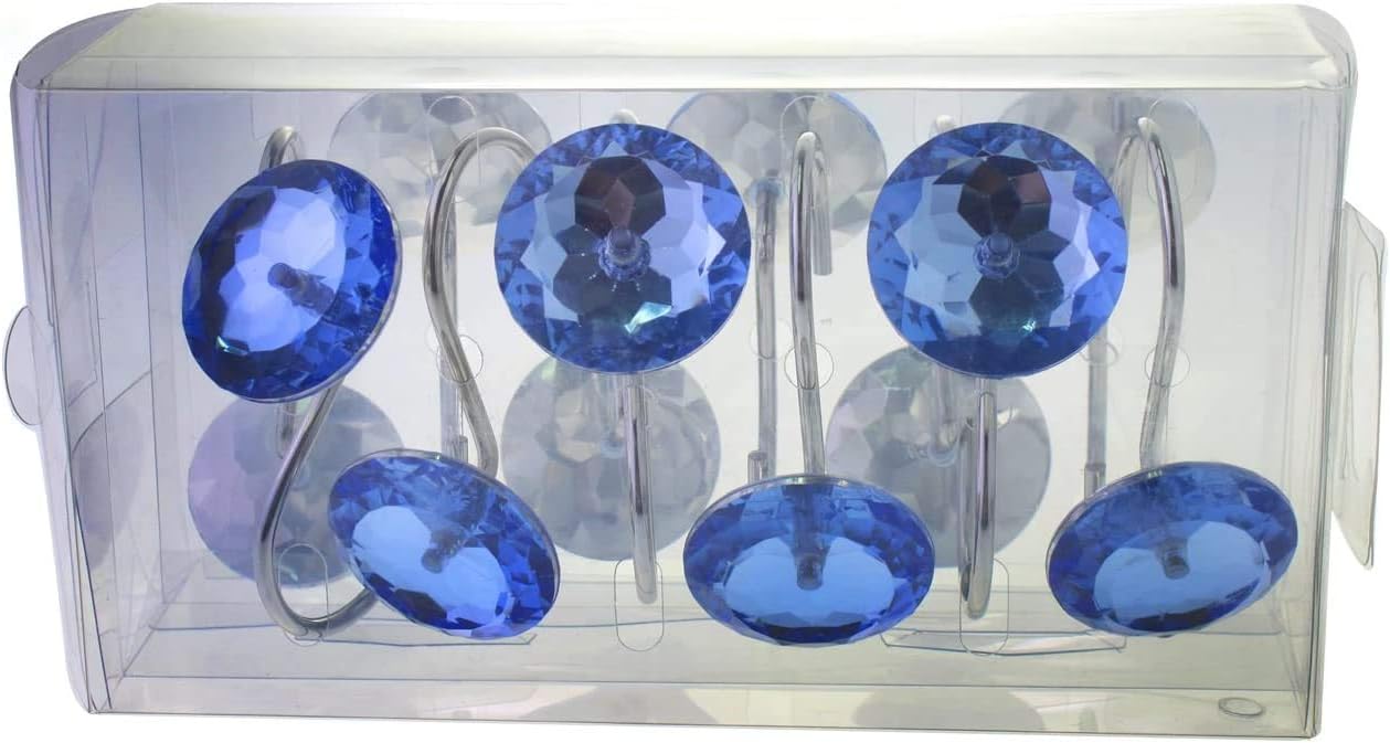 YUYIKES Shower Curtain Hooks Diamond Shape Shower Rings/Round Acrylic Decorative Rhinestones Bling Rolling Bathroom Bath Set of 12 Rings: Home & Kitchen