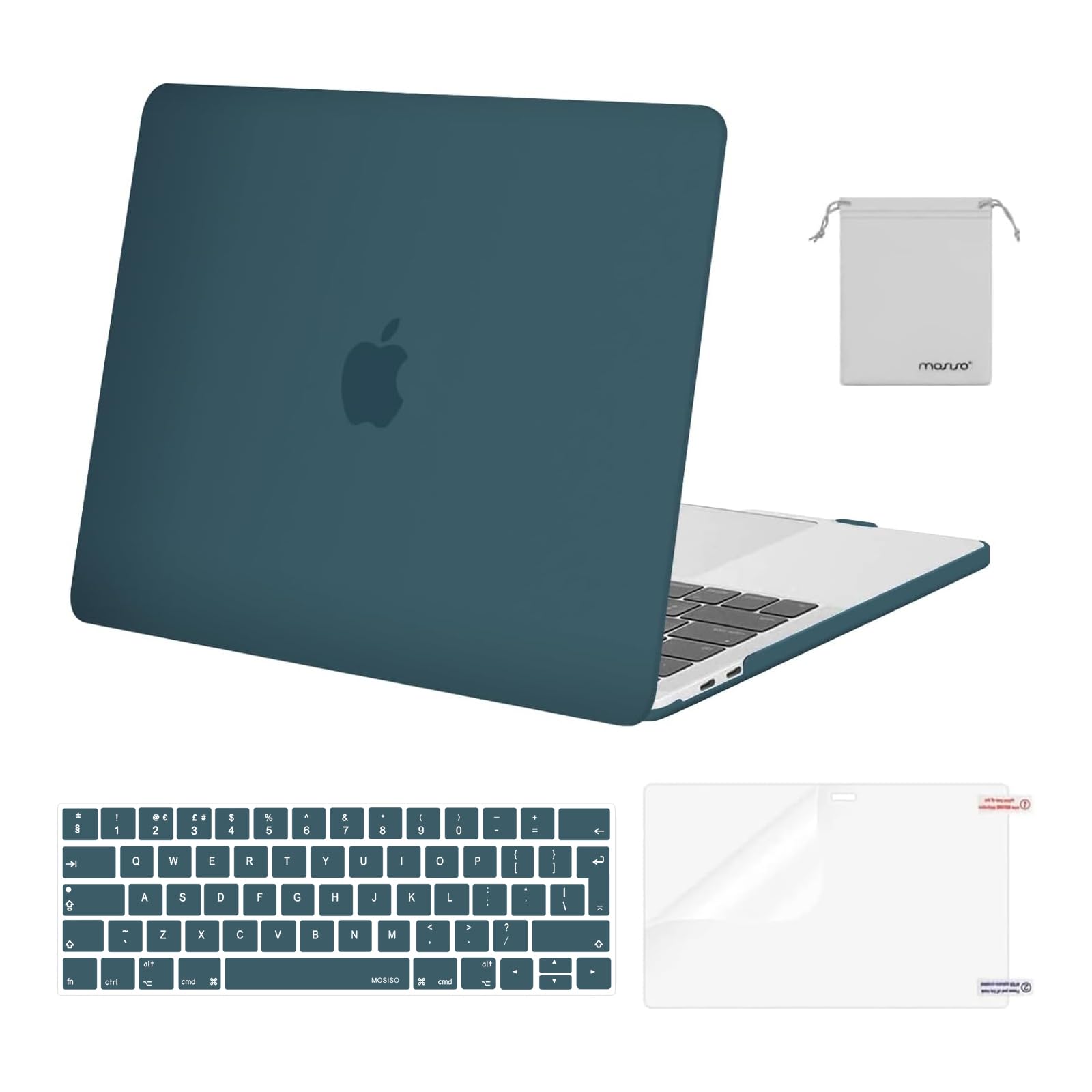 MOSISO Compatible with MacBook Pro 13 inch Case M2 M1 2026 2025 2024 2023-2016 A2338 A2289 A2251 A2159 A1989 A1706 A1708, Plastic Hard Shell Cover &Keyboard Skin&Screen Film&Pouch, Deep Teal