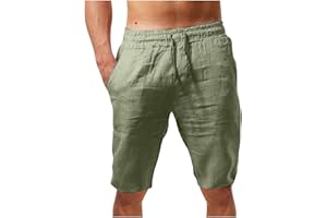 Lisgai Linen Shorts for Men Summer Soild Color Beach Shorts Elastic Waist Drawstring Outdoors Shorts Breathable Sports Shorts