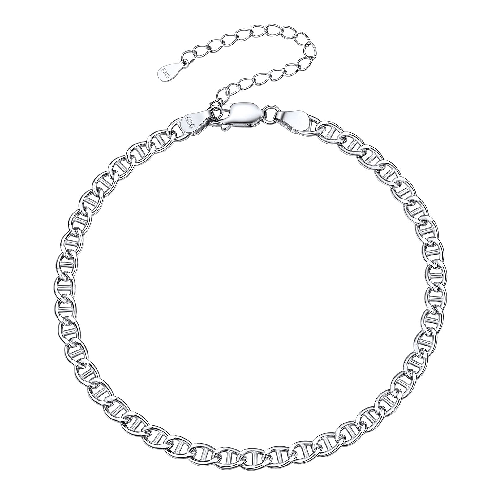 ChicSilver Flat Mariner Chain Anklet for Women 925 Sterling Silver Marina Link Anklets Sandal Barefoot Jewelry
