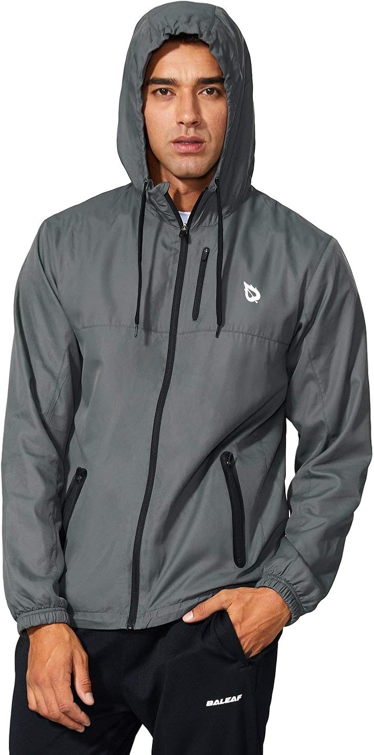 BALEAF Men's Sports Windbreaker Running Track Workout Jackets Lightweight Water Resistant Jackets Zip Pockets: Clothing