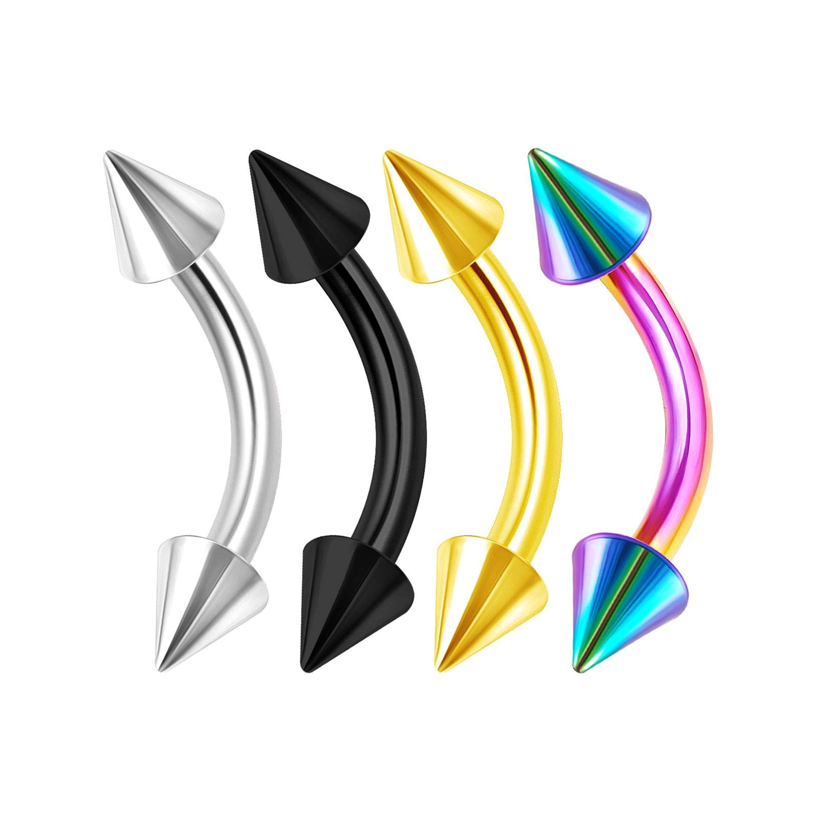 KJM FASHION 4PCS Stainless Steel Curved Barbell Bar 14 Gauge 5/16 8mm 4mm Spike Medusa Tragus Earrings Cartilage Piercing Jewellery 2974