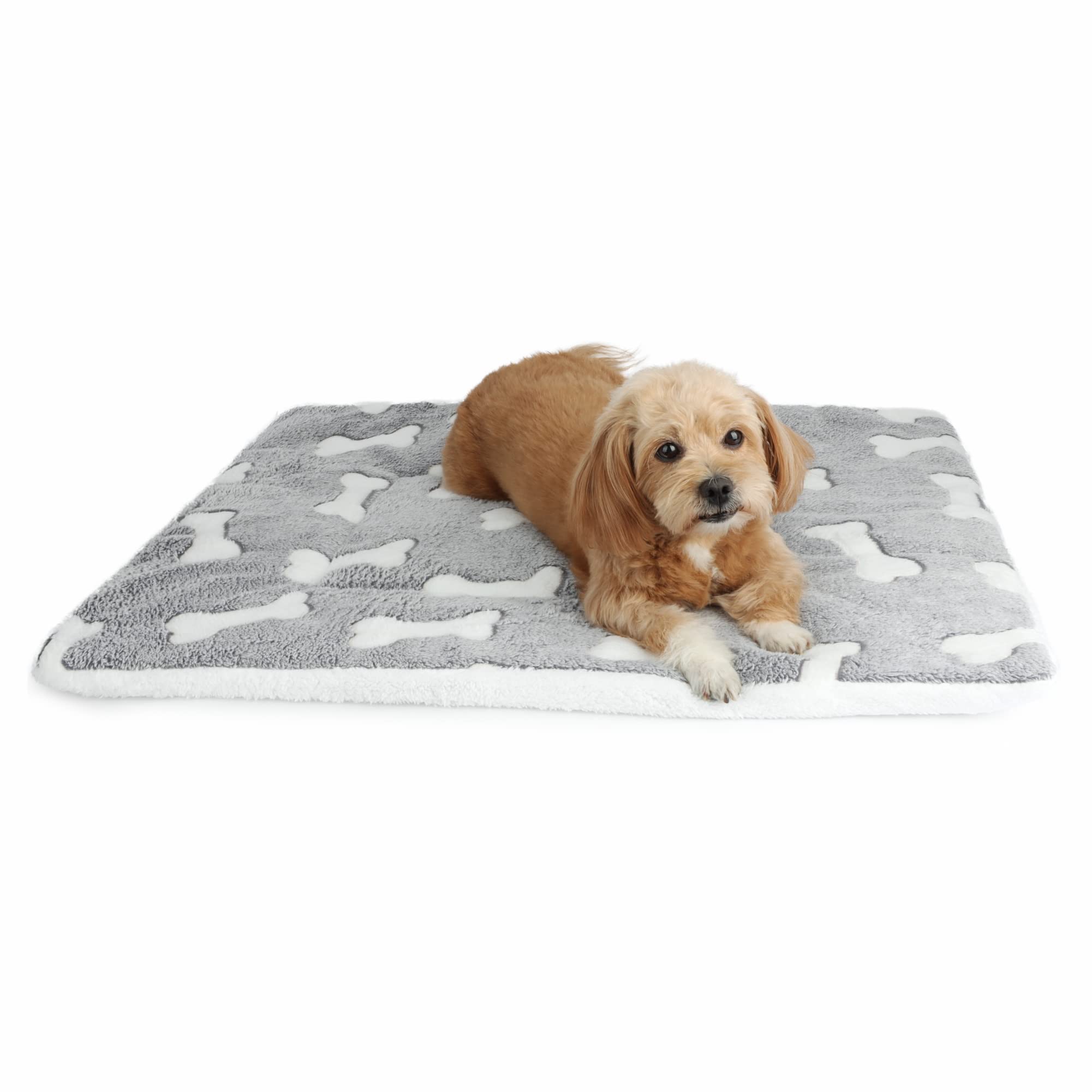 LY4U Small Dog Bed Easy Care Soft Warm Pet Bed Mat Machine Washable Dog Bed Mattress Bone 17.7”x25.6”
