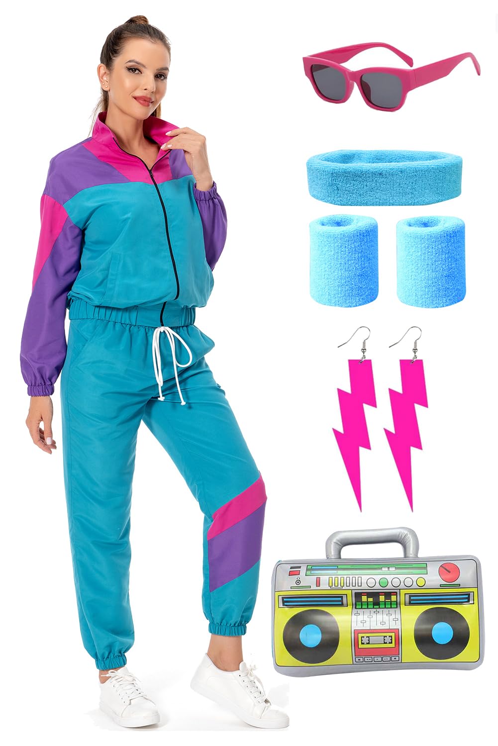 View 1 of *Missing Parts*
MASSWO Women 80s Sportswear Set 2 Piece Outfits Casual Sweatsuits Retro Vintage Purple Tracksuit