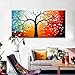 FLY SPRAY Oil Paintings Canvas Wall Art 3-Piece Hand Painted Stretched Framed Landscape Red Tree Modern Abstract Painting Large Artwork Living Room Bedroom Office Home Decoration