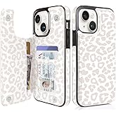 uCOLOR Flip Leather Wallet Case Card Holder Compatible with iPhone 13 6.1 iPhone 14 6.1 Women and Girls with Card Holder Kickstand (Beige Leopard)