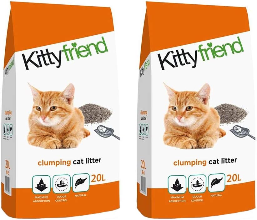 Kitty Friend Professional Pet Love Clumping Absorbent Cat Litter 20 Litre (2 Pack)