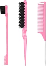 SWEET VIEW 3 Pcs Hair Brush Set Edge Brush Rat Tail Comb Teasing Pink view 1