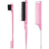 SWEET VIEW 3 Pcs Slick Back Hair Brush, Rat Tail Comb, Edge | Bristle Brush, Hair Accessories for Girls & Kids & Toddlers Sle