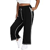 Tanst Sky Women's Plus Size Wide Leg Sweatpants Loose Fit Drawstring Baggy Lounge Sweat Pants with Pockets