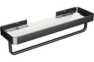 Danpoo 16 Inch Long Floating Bathroom Shelf with Towel Bar, Clear Tempered Glass Wall Shelf with Hand Towel Holder for Bathro
