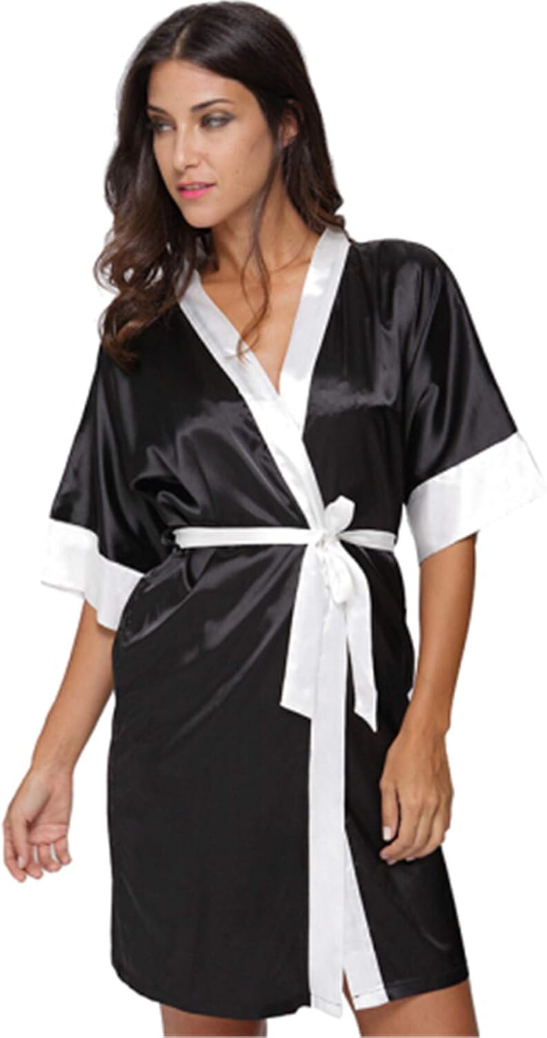 Women's Sexy Short Satin Robe Lingerie Sleepwear Nightgown Woman