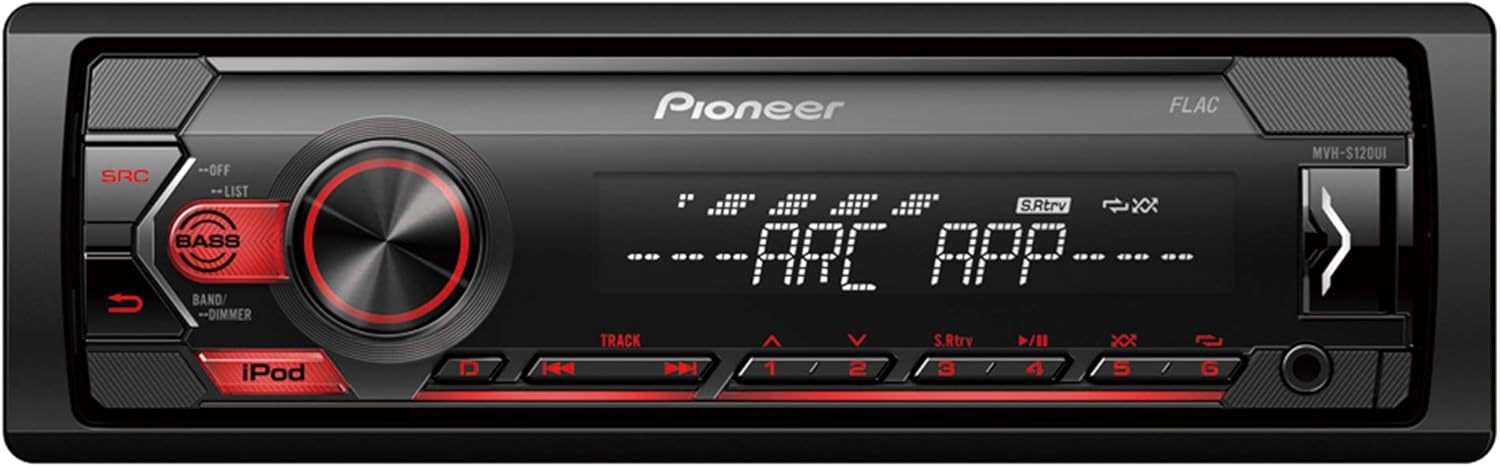 Pioneer MVH-S120Ui 1-DIN receiver with red illumination, USB and compatible with Apple and Android devices