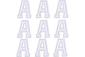 GUYI GYGYL Iron on Letters Patches, 9Pcs of 2 Inch White Letter "A" Patches, Alphabet Embroidered Patch for Clothes, Dress, Hat, Socks, Jeans, DIY Accessories
